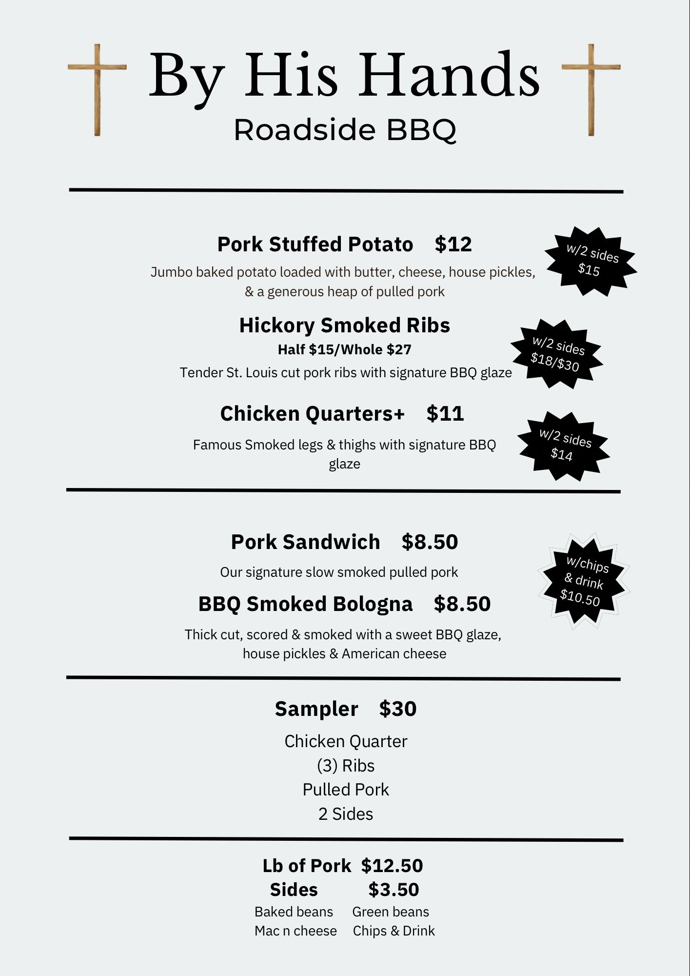 By His Hands BBQ menu